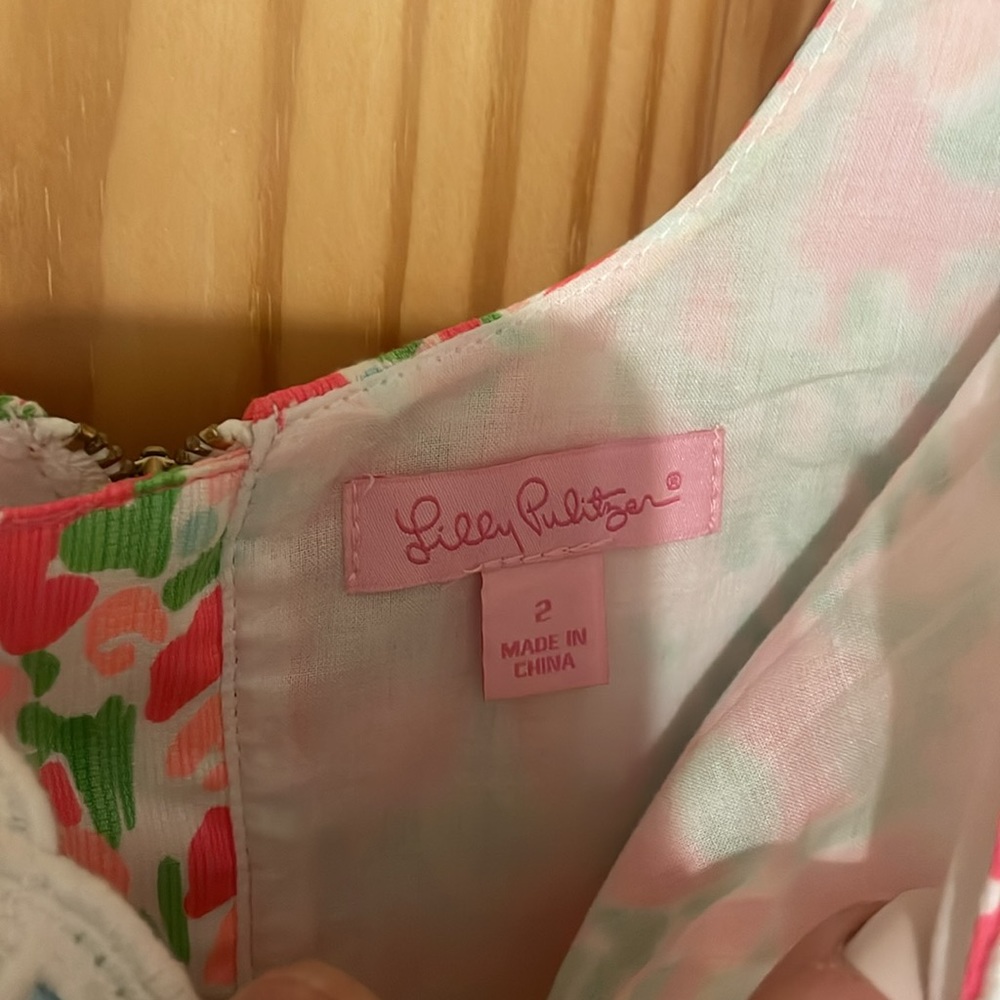 Lilly Pulitzer Coral Floral Mini Dress with Green and White Trim - Picture 2 of 3